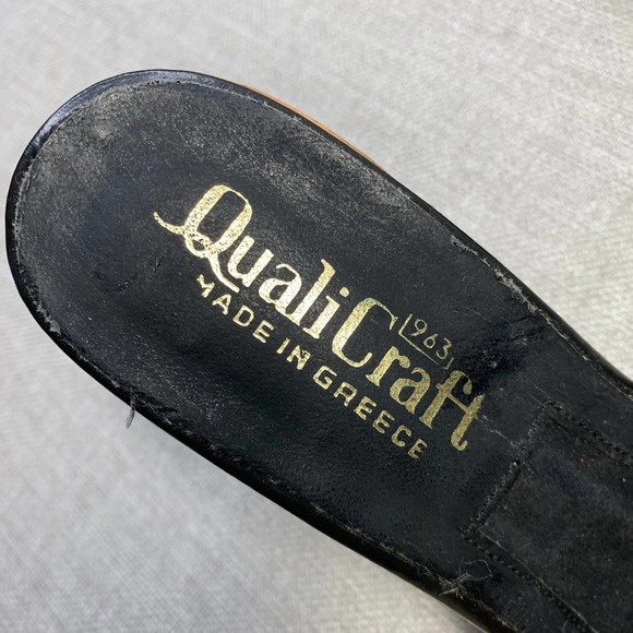 VINTAGE Quali-Temps Barbie Mules Wooden Heel shoes Size 6 Black Open Toe 70s - Picture 3 of 7